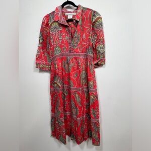 Gretchen Scott The Plume Damsel Midi Dress in Coral, NWOT size medium